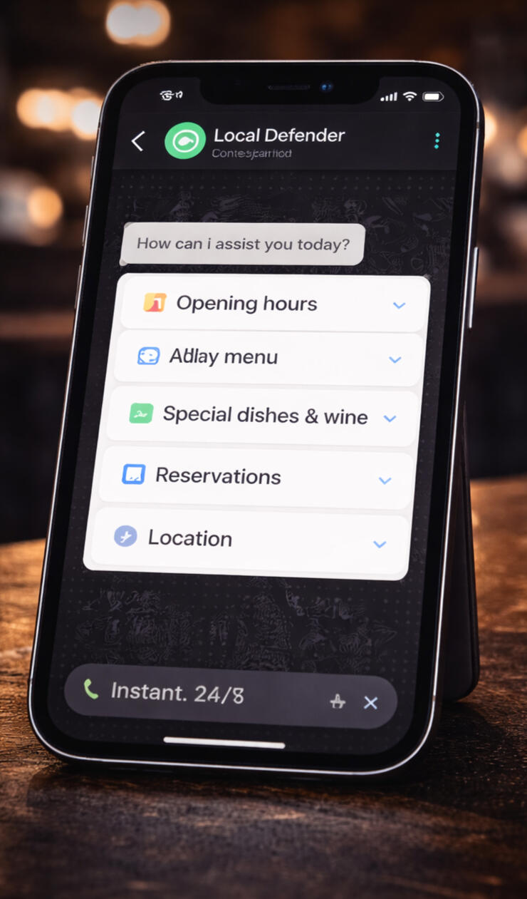 WhatsApp bot for restaurant reservation management - Local Defender Google review reply automation dashboard for restaurants